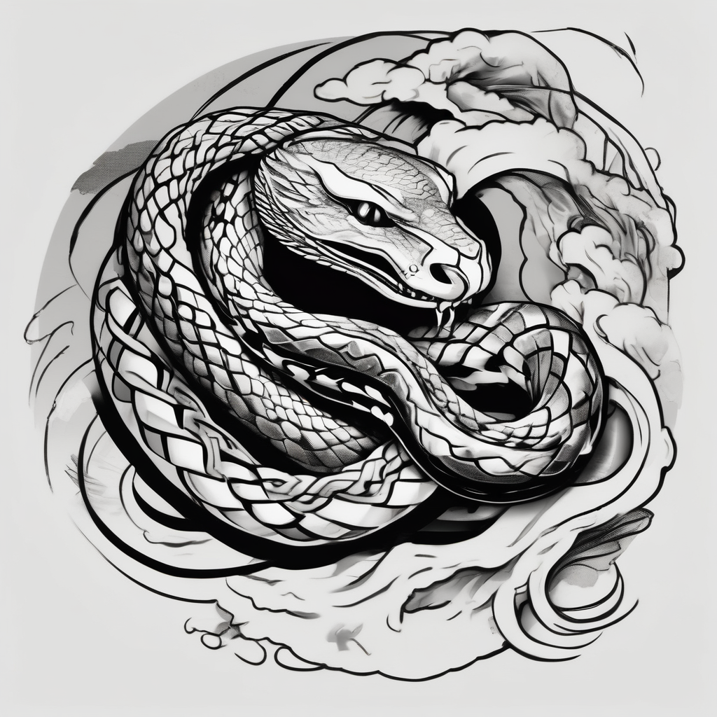 Dangerous Big Snake back Tattoo floral sleeve tattoo, diseño de tatuaje Japonés generado con IA